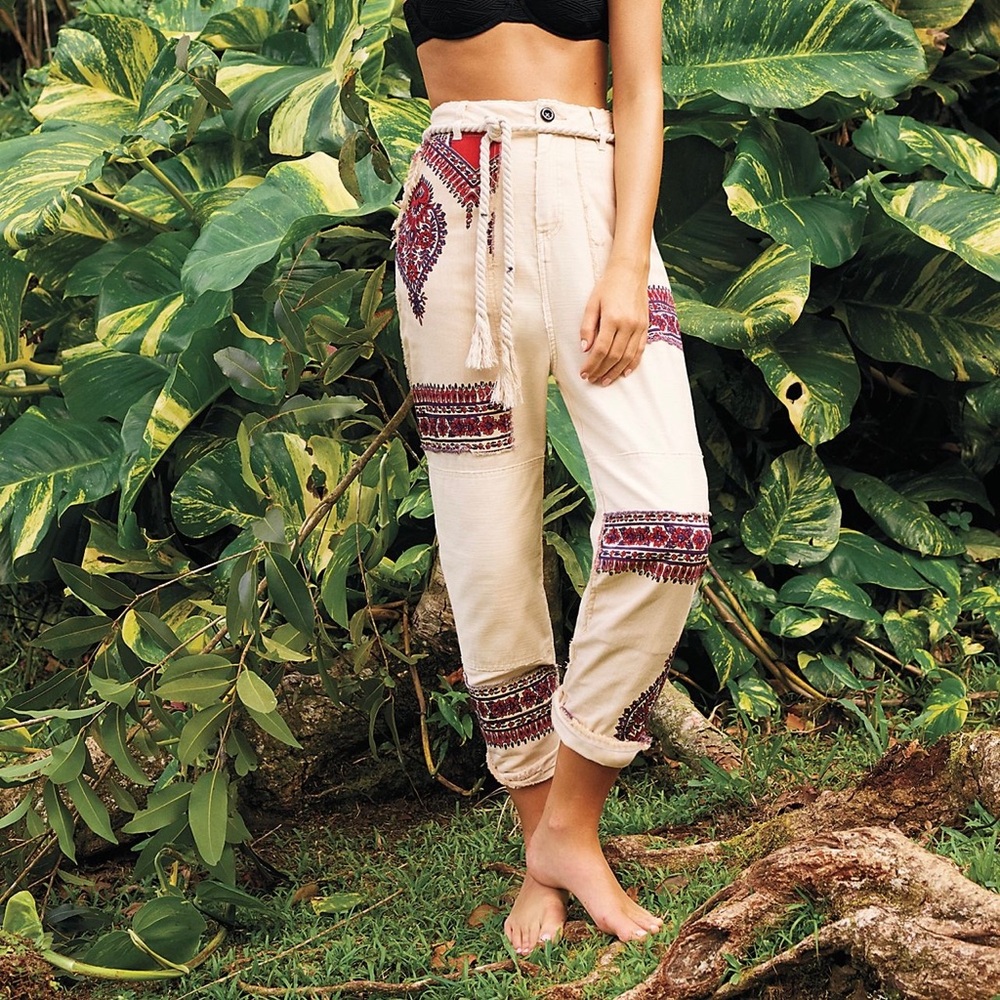 NWT Free People Pasadena Patch Pants Patchwork Wide Leg sz 0